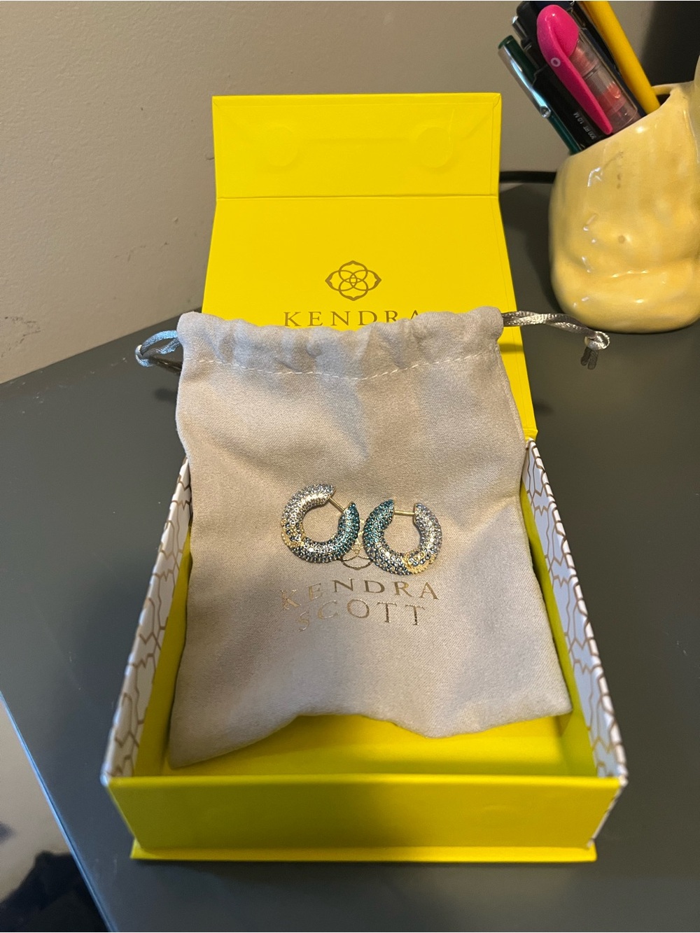 Kendra Scott Mikki Pave Huggies in Blue